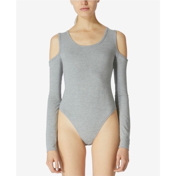 Avec Les Filles Heather Grey Cold-Shoulder Long Sleeve Classic Bodysuit Large - Picture 1 of 15